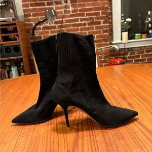 AQUAZZURA Saint Honore 85 Black Suede Stiletto Ankle Boots - EU 37